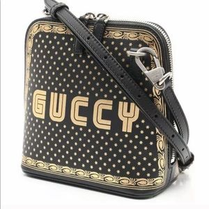 New Gucci ‘GUCCY’ black & gold cross body